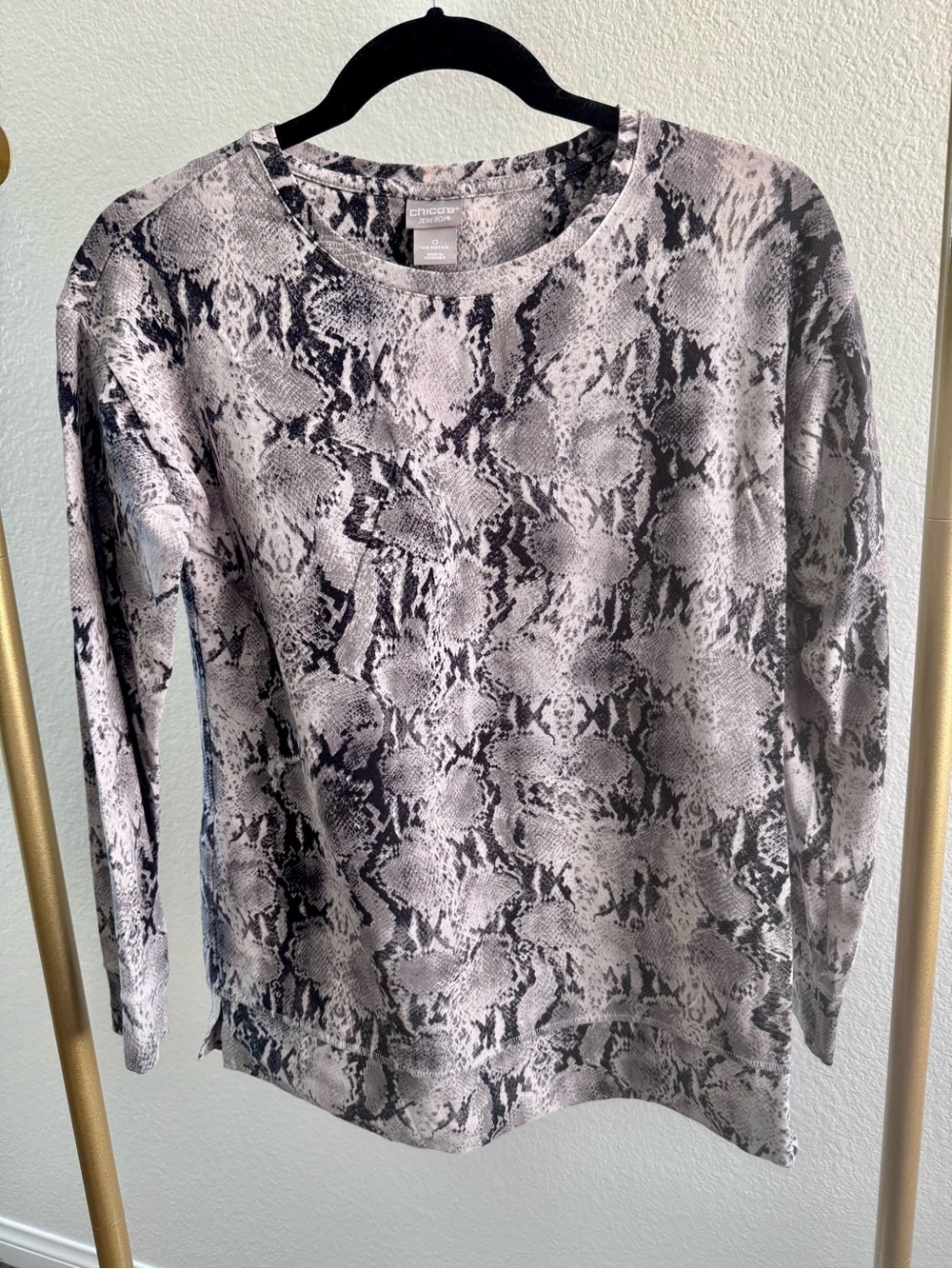 Chico's Black and Gray Snake-Print Long Sleeve Tee